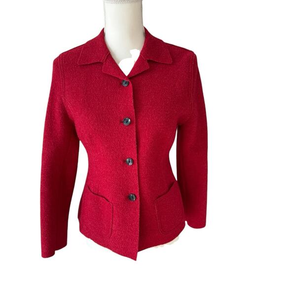 Vintage VALERIE STEVENS Boiled Wool Blazer Size 2P Cherry Red Preppy Career - Picture 2 of 8